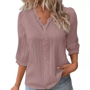 Chic Mauve Lace-Trim Blouse